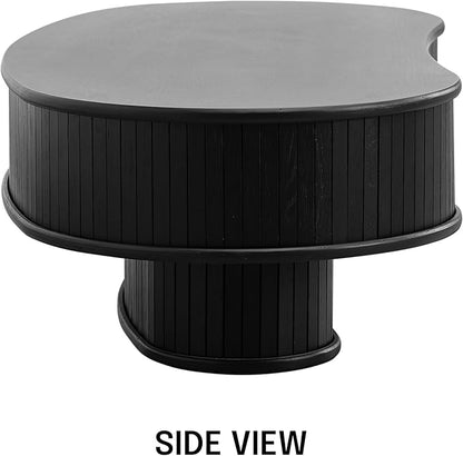 NTC Ripple DOU Coffee Table, Modern Wooden Double-Layer Center Table, Vertical Groove Design, Stylish Living Room Decor, Minimalist Style for Home and Office, Easy Assembly - Burnt Black