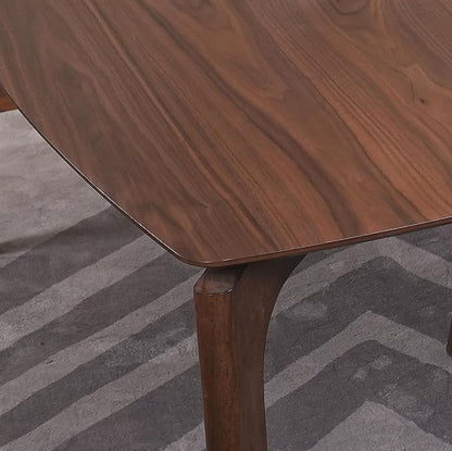 CONSDAN Dining Table for 4-6, Table Only, Walnut Veneer Top, Solid Wood Frame, Round Rectangular Shape, Softly Curved Edges, Elegant Look