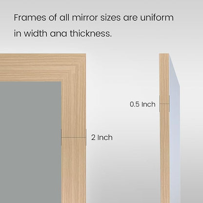 Amorho 48X36 Inch Bathroom Mirror for Wall, Oak Wood Grain Metal Framed Mirror, Anti-Rust, Hang Horizontally/Vertically, Suitable for Vanity, Bedroom, Farmhouse, Bathroom