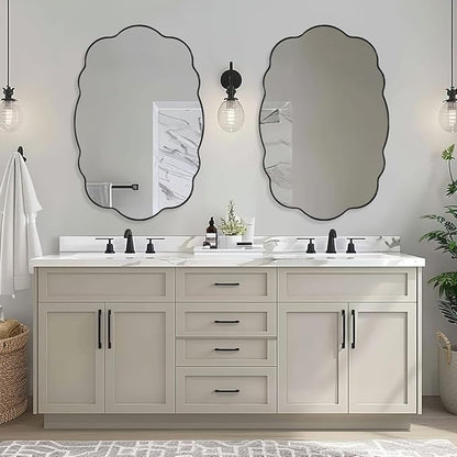 ANDY STAR Matte Black Scalloped Wall Mirror -24x36 Irregular Bathroom Vanity Mirror for Vanity, Living Room & Entryway, Anti Rust Stainless Steel Wall Mount Horizontal or Vertical