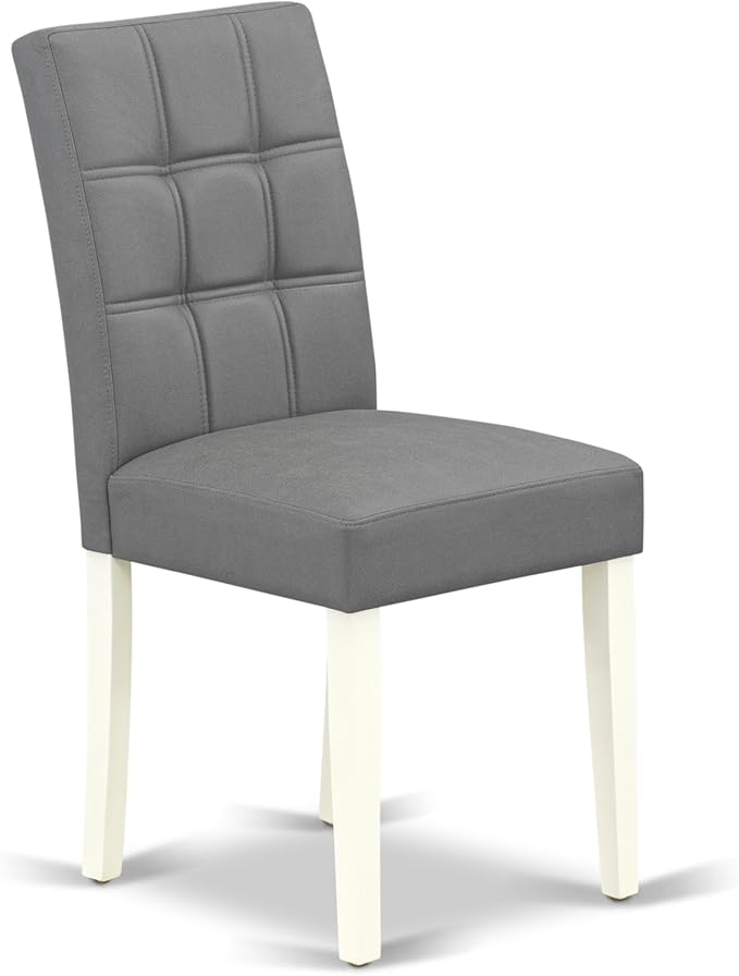 East West Furniture DLAS3-WHI-41 3 Piece Dining Table Set consists A Wooden Table and 2 Platinum Gray Polyester Fabric Kitchen Chairs with Stylish Back- Linen White Finish