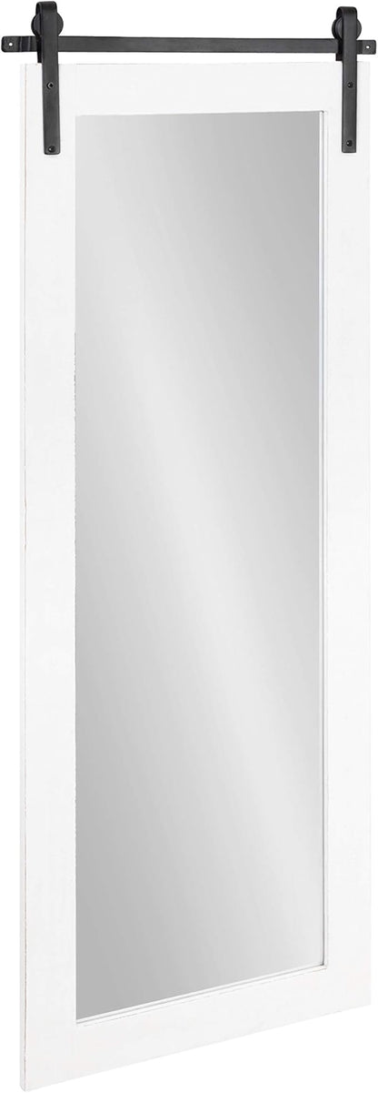 Kate and Laurel Cates Farmhouse Wood Framed Full Length Panel Mirror, 18 x 50, White, Barn Door-Inspired Rustic Mirrors for Wall