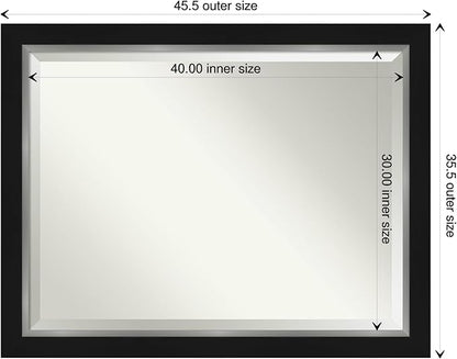 Amanti Art Black Bathroom Mirror for Over Sink, 36x46 Eva Black Silver Rectangle Vanity Mirror, X-Large Modern Contemporary Frame, Hangs Horizonally and Vertically, Bathroom Wall Decor, Beveled Edge