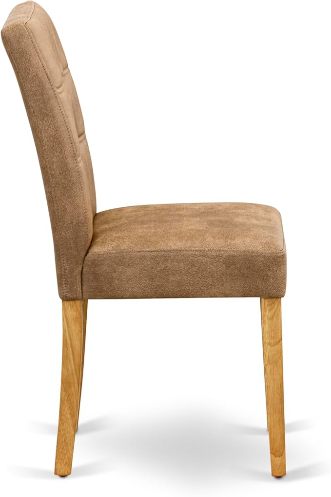 East West Furniture DLAS3-OAK-28 3 Piece Dining Table Set Includes A Wooden Table and 2 Brown Textured Polyester Fabric Mid Century Modern Chairs, Oak