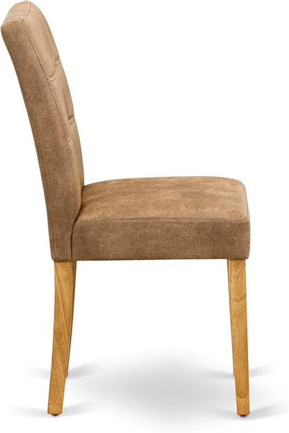 East West Furniture DLAS3-OAK-28 3 Piece Dining Table Set Includes A Wooden Table and 2 Brown Textured Polyester Fabric Mid Century Modern Chairs, Oak