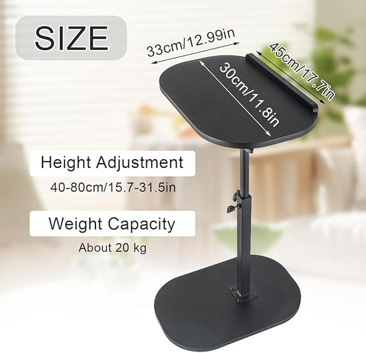 Comeon C-Shaped Tv Tray Pedestal Side Table, End Table Adjustable Height in Couch Living Room or Bedroomwith 360° Rotating Top for Small Spaces Bedside Night Stand Bedside Snack (Black)