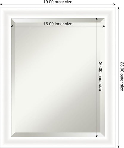 Amanti Art White Bathroom Mirror for Over Sink, 23x19 Oliver White Narrow Rectangle Vanity Mirror, Small Modern Wood Frame, Hangs Horizonally and Vertically, Bathroom Wall Decor, Beveled Edge