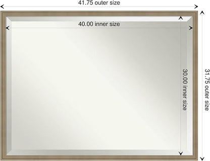 Amanti Art Brown Bathroom Mirror for Over Sink, 32x42 Florence Light Brown Rectangle Vanity Mirror, X-Large Casual Frame, Hangs Horizonally and Vertically, Bathroom Wall Decor, Beveled Edge