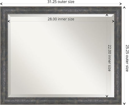 Amanti Art Grey Wall Mirror 25x31 Angled Metallic Rainbow Rectangle Bathroom Mirror for Wall Decor Living Room, Large Modern Contemporary Wood Frame, Hangs Horizonally and Vertically, Bathroom Decor