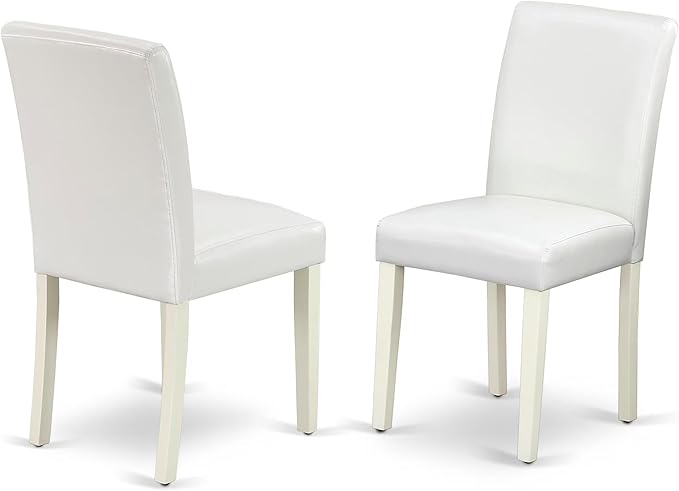East West Furniture V027AB264-5 5 Piece Dinette Set Includes a Rectangle Dining Room Table with V-Legs and 4 White Faux Leather Upholstered Parson Chairs, 40x72 Inch, Multi-Color