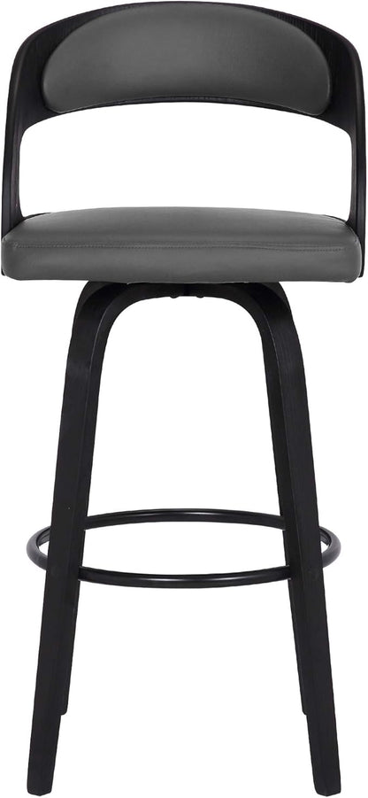 Armen Living Shelly 30" Bar Height Swivel Gray Faux Leather and Black Wood Bar Stool - Set of 4