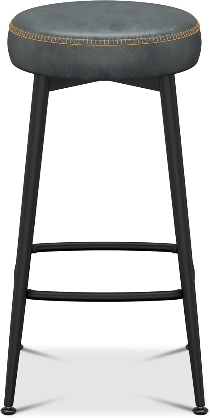 Counter Height Bar Stools, 26" H Backless Bar Stools Set of 4, Upholstered Faux Leather Kitchen Counter Stools, Mid Century Modern, Kitchen Island Home Bar, Pub, Black Blue