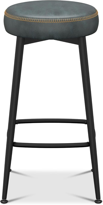 Counter Height Bar Stools, 26" H Backless Bar Stools Set of 8, Upholstered Faux Leather Kitchen Counter Stools, Mid Century Modern, Kitchen Island Home Bar, Pub, Black Blue