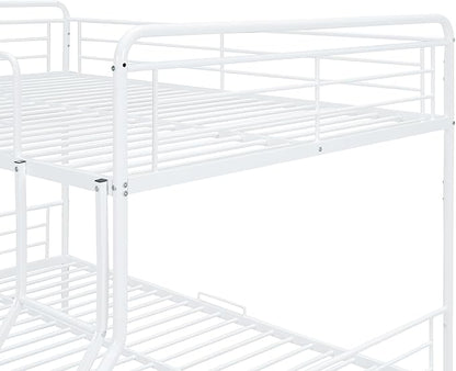 Full Over Queen Metal Bunk Bed with 2 Storage Drawers,Contemporary Iron-Crafted Bed Frame,w/Ladder & Full Length Gridded Guardrails,No Box Spring Needed,for Bedroom Guest Room,White