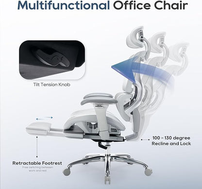 COLAMY Ergonomic Mesh Office Chair with Footrest, Executive High Back Computer Desk Chair with Wide Headrest and Adjustable 3D Arms, Backrest Height, Tilt Lock and Lumbar Support, Grey
