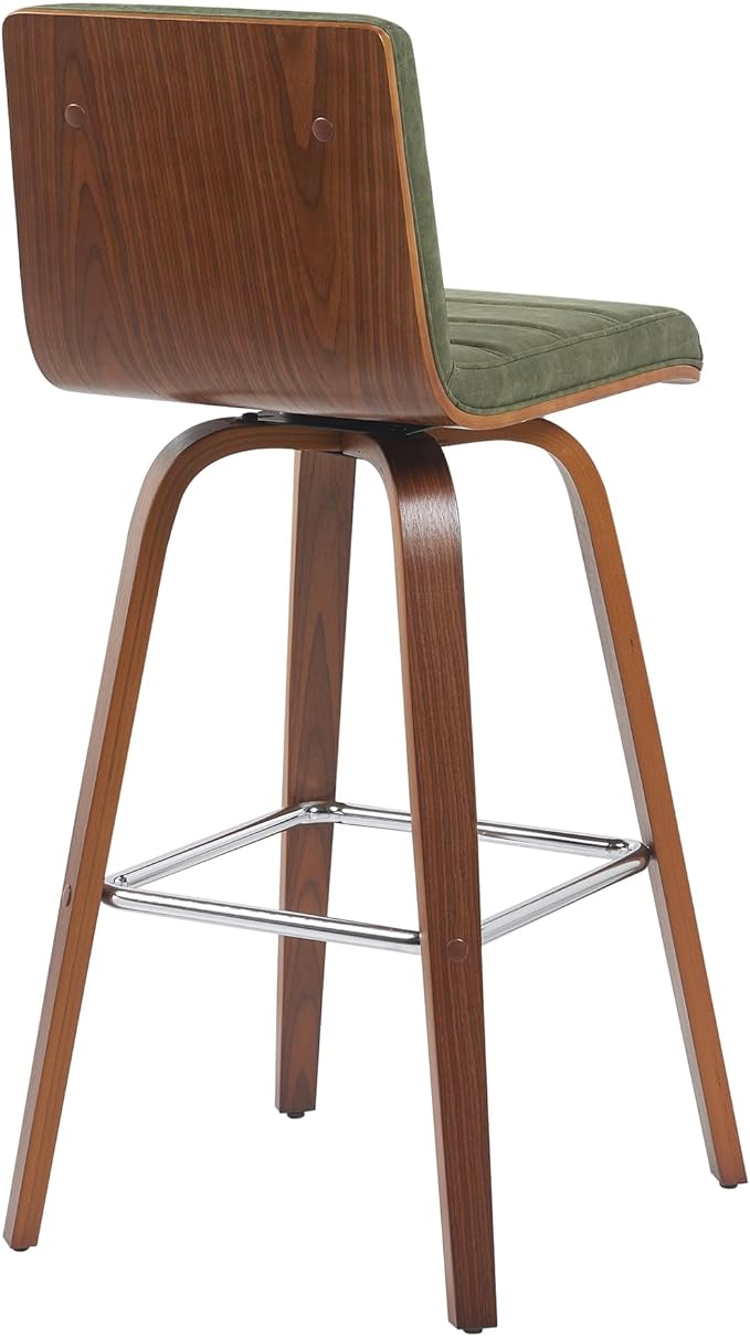 Vienna Modern Swivel Bar Height Stool with Vintage Green Upholstered Seat and Walnut Finished Wood Frame Set of 2