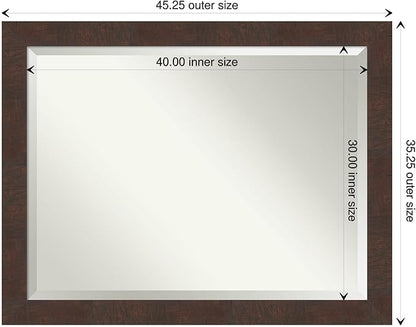 Amanti Art Brown Bathroom Mirror for Over Sink, 35x45 Wildwood Brown Rectangle Vanity Mirror, X-Large Rustic Farmhouse Frame, Hangs Horizonally and Vertically, Bathroom Wall Decor, Beveled Edge