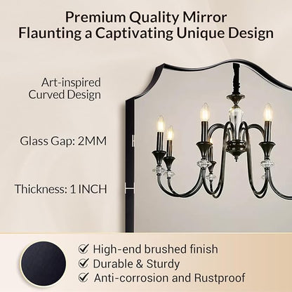 Black Scalloped Vanity Mirror, Matte Black Bathroom Mirrors, Metal Framed Black Wall Mirror, 22x30 Irregular Shaped Mirror, Rectangle Wavy Wall Mirror, Mounted Vertically or Horizontally