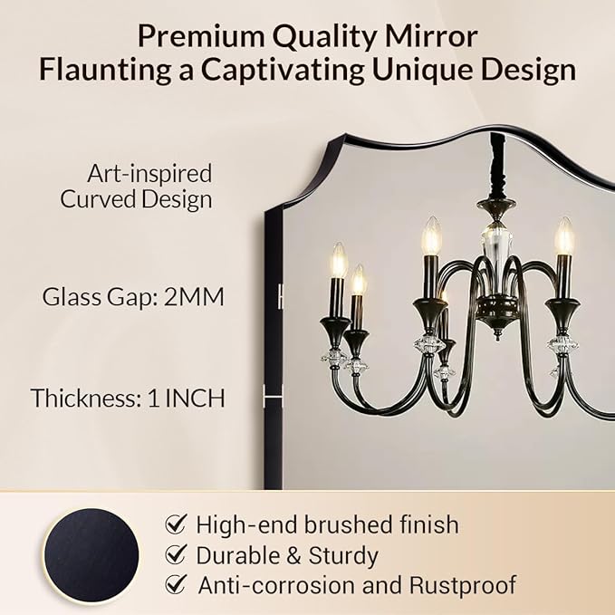 24x40 Black Mirror, Asymmetrical Vanity Mirror, Irregular Wall Mirror for Bathroom, Modern Mirror Wall Mounted Metal Framed for Bathroom, Bedroom, Living Room, Mantel