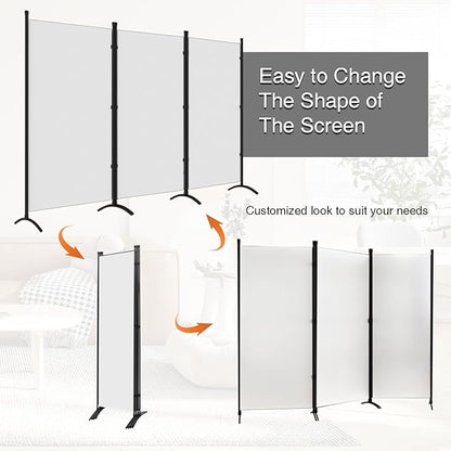 Room Divider 3-Panel Privacy Screen, Portable Screen Steel Frame with Hook&Loop for Home, Office, Classroom, Studio, Meeting (White