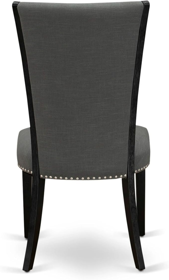 X12VE-006-50 - 13-piece Modern Dining Room Table Set a Rectangular Kitchen Table and 12 Dark Gotham Grey Linen Fabric Dining Chair, 39x120 Inch, Wire Brushed Black