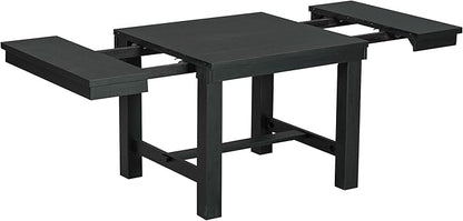 Ball & Cast Farmhouse 6 Piece Extendable Dining Table with Footrest,Living Room Furniture w/ 4 Upholstered Dining Chairs & Dining Bench,2 11" Removable Leaf,for Dining Room & Kitchen,Black+Beige