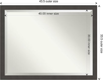 Amanti Art Silver Bathroom Mirror for Over Sink, 34x44 Blaine Light Pewter Narrow Rectangle Vanity Mirror, X-Large Modern Contemporary Frame, Hangs Horizonally and Vertically, Bathroom Wall Decor