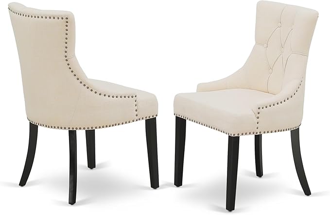 East West Furniture V697FR102-7 7 Piece Dining Table Set Consist of a Rectangle Dining Room Table with V-Legs and 6 Light Beige Linen Fabric Parsons Chairs, 40x72 Inch, Multi-Color