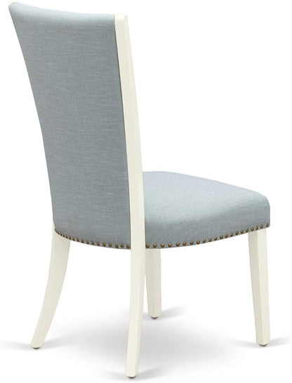 East West Furniture X027VE215-5 5 Piece Kitchen Table & Chairs Set Includes a Rectangle Dining Room Table with X-Legs and 4 Baby Blue Linen Fabric Parsons Chairs, 40x72 Inch, Multi-Color