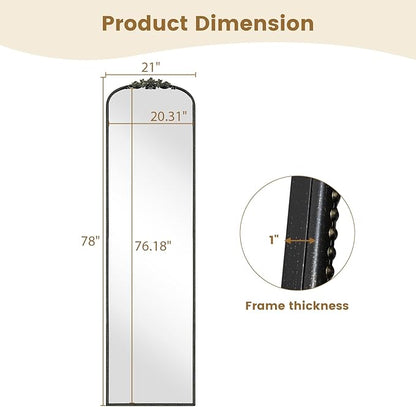 WallBeyond Arched Full Length Mirror Wall Mounted, 21x78 Inch Black Antique Mirror, Vintage Metal Frame Full Body Mirro for Bedroom, Living Room, Hanging or Leaning