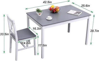 soges Dining Table Set for 4, 42.5 inch Pine Wood Dining Room Table with 4 Chairs, 5-Piece Kitchen Table Chairs Set for Small Space, Apartment, Dinette, Breakfast, White & Grey