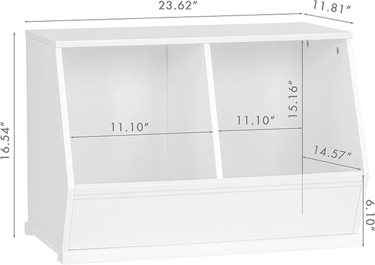 UTEX Stackable Toy Storage Cabinet, Wooden Cubby Organizer, White Shelf for Playroom, Bedroom, Living Room, Nursery, 2 Cubes