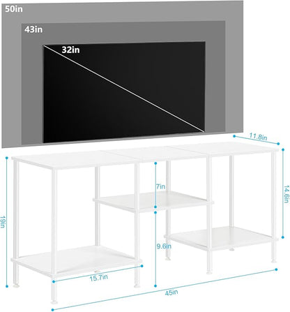 BTY White TV Stand for Bedroom 3 Tier Small Entertainment Center with Storage Industrial TV Media Console Table for 50 Inch TVs, Living Room, Small Space