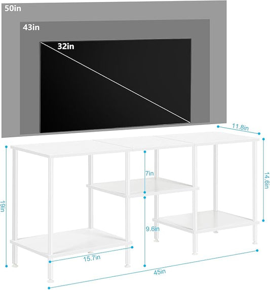 BTY White TV Stand for Bedroom 3 Tier Small Entertainment Center with Storage Industrial TV Media Console Table for 50 Inch TVs, Living Room, Small Space