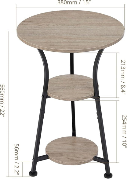 Dulcii Round Side Table for Narrow and Small Spaces,3 Tier Small Round End Table Sofa Side Table for Living Room,Small Bedside Table Round Nightstand for Bedroom