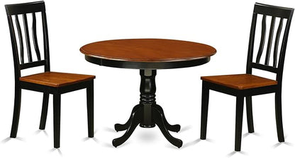 East West Furniture HLAN3-BCH-W 3 Piece Dining Table Set for Small Spaces Contains a Round Dining Room Table with Pedestal and 2 Wood Seat Chairs, 42x42 Inch, Black & Cherry