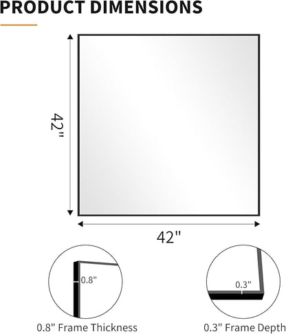 KOCUUY Black Square Mirror, 42"x42" Bathroom Mirrors for Over Sink, Large Black Wall Mounted Mirror, Metal Framed Mirror for Wall, Vanity Mirror for Bathroom Living Room Bedroom Dining Room