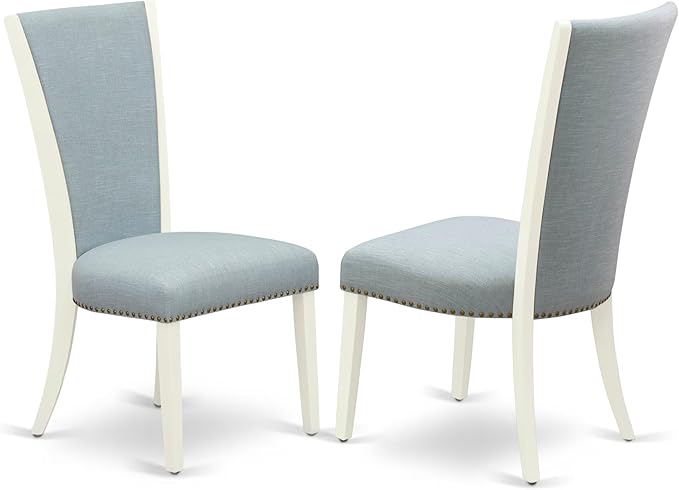 East West Furniture V027VE215-5 5 Piece Dining Table Set for 4 Includes a Rectangle Kitchen Table with V-Legs and 4 Baby Blue Linen Fabric Parson Dining Chairs, 40x72 Inch, Multi-Color