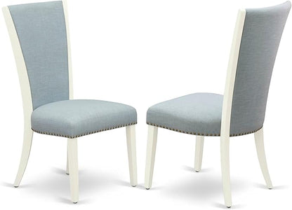 East West Furniture V027VE215-7 7 Piece Dining Table Set Consist of a Rectangle Dining Room Table with V-Legs and 6 Baby Blue Linen Fabric Upholstered Chairs, 40x72 Inch, Multi-Color