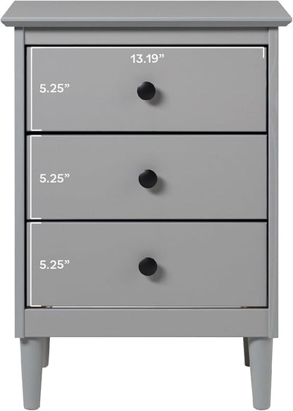 Walker Edison Myron Modern 3-Drawer Nightstand 25 Inch Grey