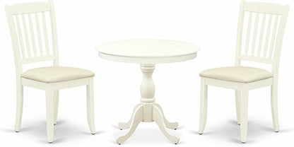 East West Furniture AMDA3-LWH-C 3 Piece Dining Table Set for Small Spaces Contains a Round Kitchen Table with Pedestal and 2 Linen Fabric Upholstered Chairs, 36x36 Inch, Linen White