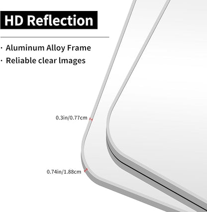 Silver Bathroom Mirror, 42 x 42 Inch Silver Square Mirror, Metal Framed Rectangular Vanity Mirror, Rounded Corner Wall Mounted Mirror for Living Room Bedroom Entryway Hangs Horizontal/Vertical