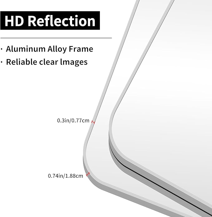 48x40 Inch Silver Bathroom Mirror, Large Rectangle Mirror, Metal Framed Rectangular Vanity Mirror, Rounded Corner Wall Mounted Mirror for Living Room Bedroom Entryway Horizontal or Vertical