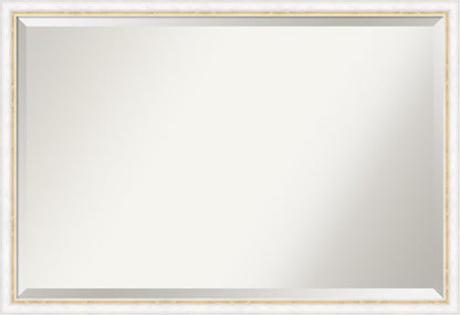 Amanti Art White Bathroom Mirror for Over Sink, 26x38 Morgan White Gold Rectangle Vanity Mirror, Large Modern Contemporary Wood Frame, Hangs Horizonally and Vertically, Bathroom Wall Decor, Beveled