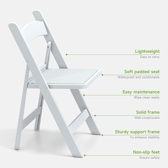 Real Relax White Resin Folding Chairs with Cushion - Comfortable Foldable Plastic Chair - Stackable Chairs with Padded Seats - Indoor/Outdoor Chairs for Events, 600lbs Capacity(30 Pack)