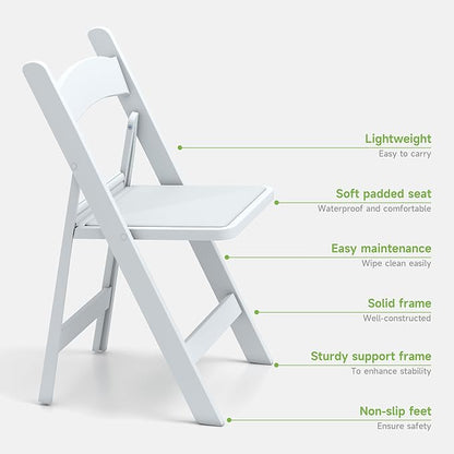 Real Relax White Resin Folding Chairs with Cushion - Comfortable Foldable Plastic Chair - Stackable Chairs with Padded Seats - Indoor/Outdoor Chairs for Events, 600lbs Capacity(30 Pack)