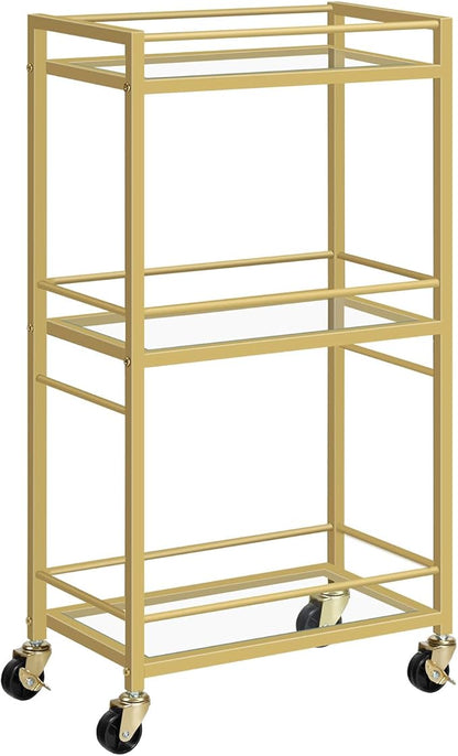 Bar Cart for The Home, 3-Tier Drink Cart on Wheels, Home Bar Serving Cart, Mini Bar Cart for Small Space, Kitchen, Dining Room, Gold RCJ40B01