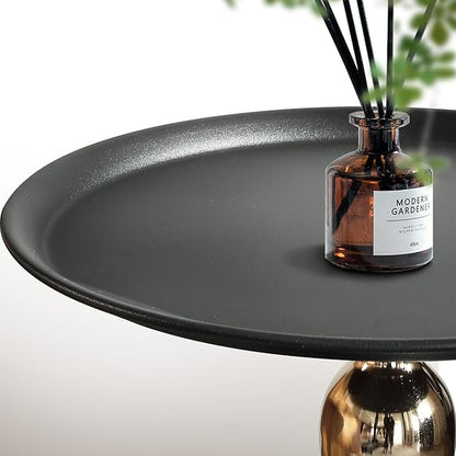 Small Black Round Side Table Pedestal for Small Spaces, Metal Unique End Table for Living Room, Modern Corner Accent Tables Drink Martini Tables