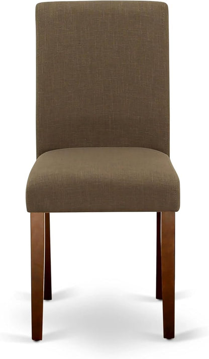 East West Furniture AMAB3-MAH-18 3 Piece Kitchen Table Set for Small Spaces Contains a Round Dining Table with Pedestal and 2 Coffee Linen Fabric Upholstered Chairs, 36x36 Inch, Mahogany