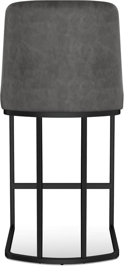 Bar Stools Set of 6, Faux Leather Counter Height Barstools, Upholstered Kitchen Counter Stools with Back and Stitching, 25.6" H Kitchen Island Stools Bar Chair, Metal Framed, Black Grey